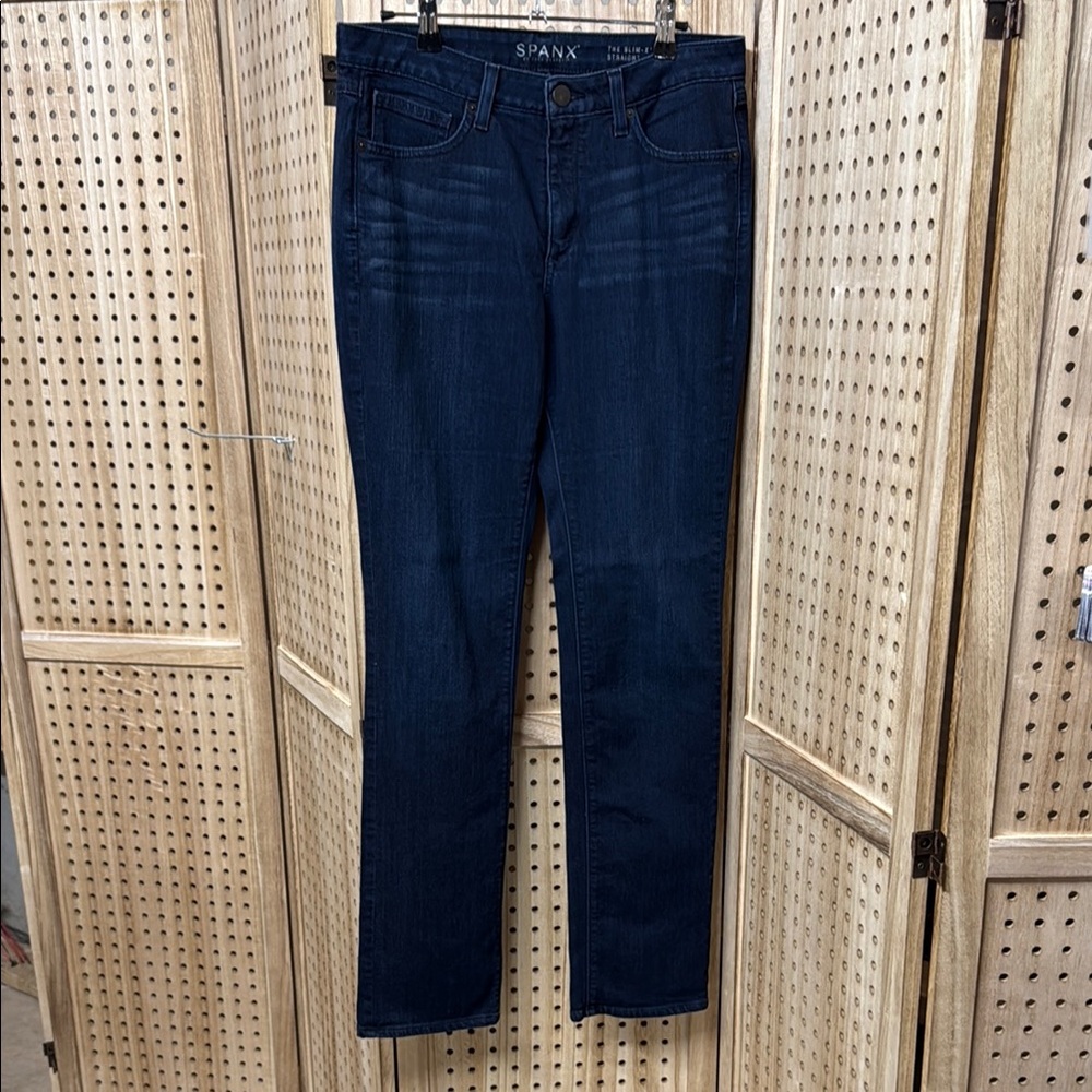 Spanx The Slim-X Straight Jeans Dark Wash Indigo Denim Size 29 Shaping Slimming